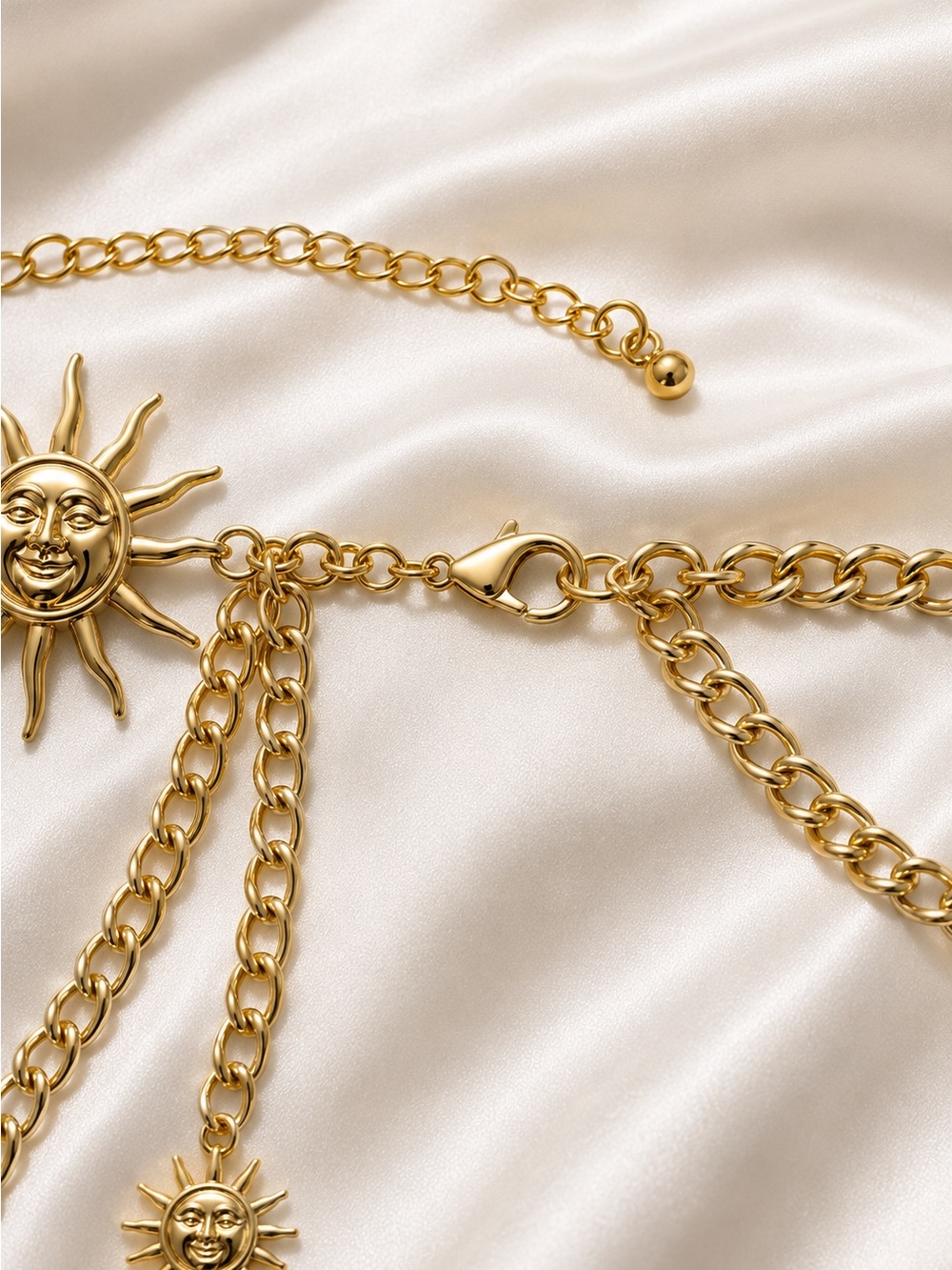 Gold Sun Chain Belt on Red Blazer - Picture 5 of 8
